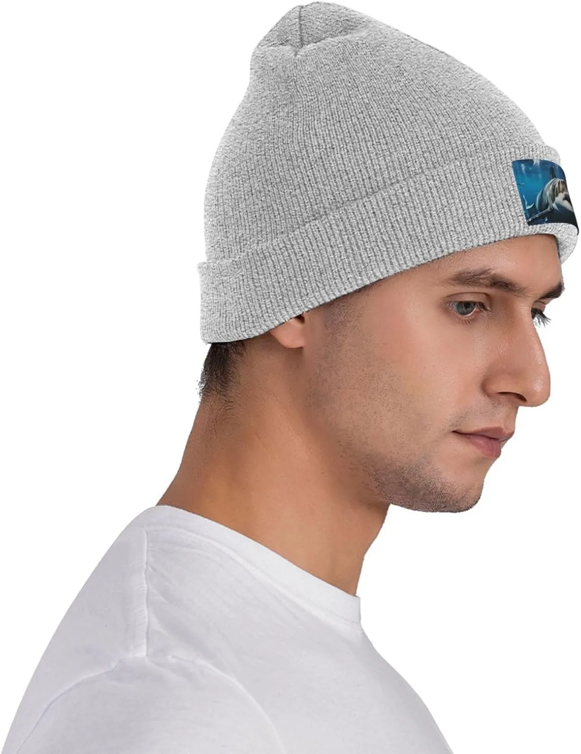 Beanie for Men Winter Hats for Women Knit Hat Great White Shark Beanie Soft Warm Cuffed Caps Stylish Watch Cap Black Beanie