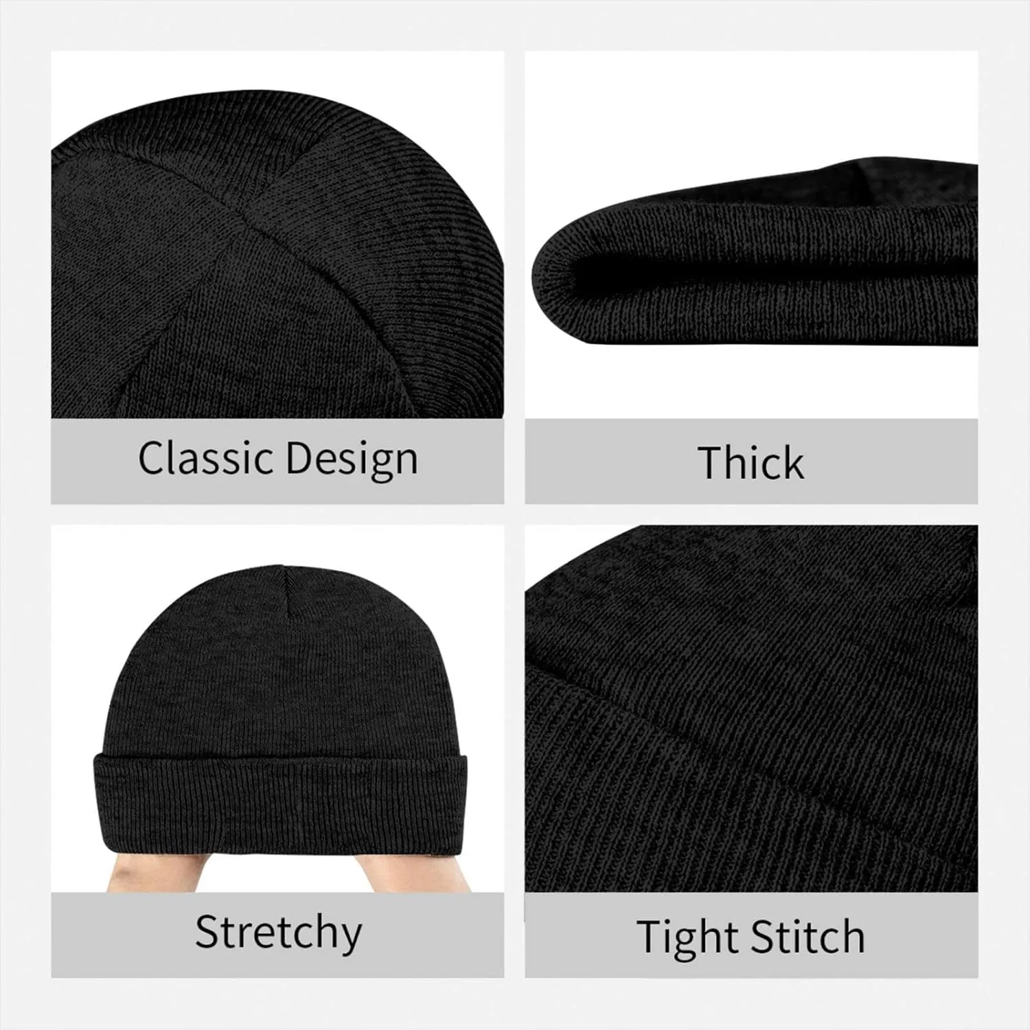Beanie for Men Winter Hats for Women Knit Hat Great White Shark Beanie Soft Warm Cuffed Caps Stylish Watch Cap Black Beanie