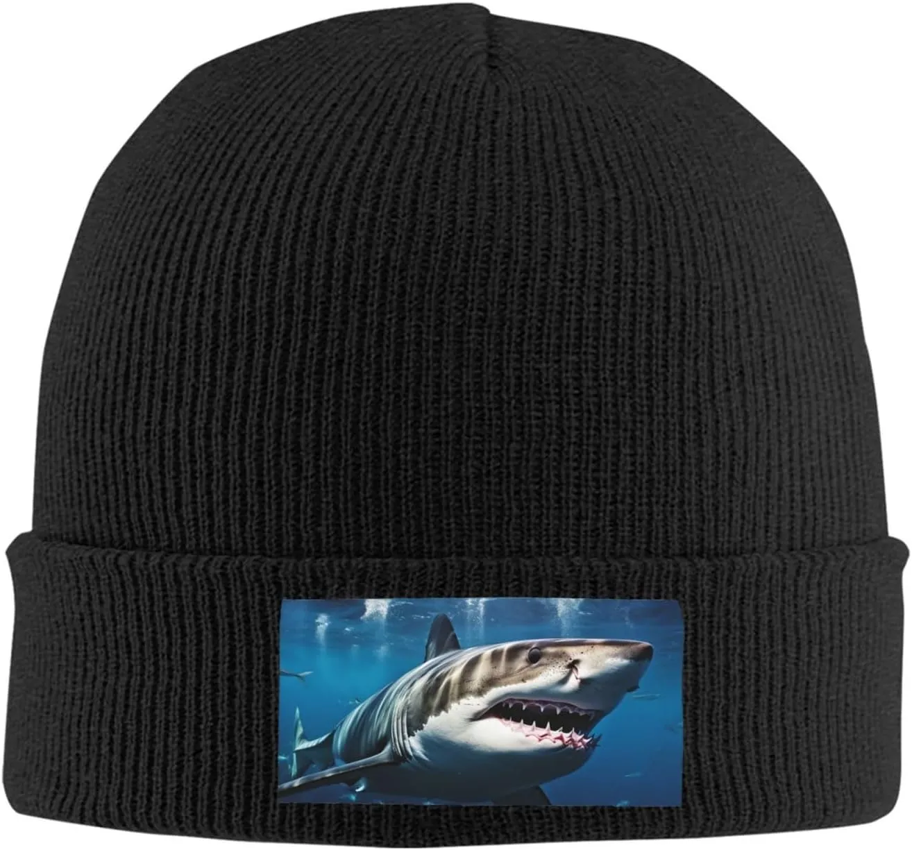 Beanie for Men Winter Hats for Women Knit Hat Great White Shark Beanie Soft Warm Cuffed Caps Stylish Watch Cap Black Beanie