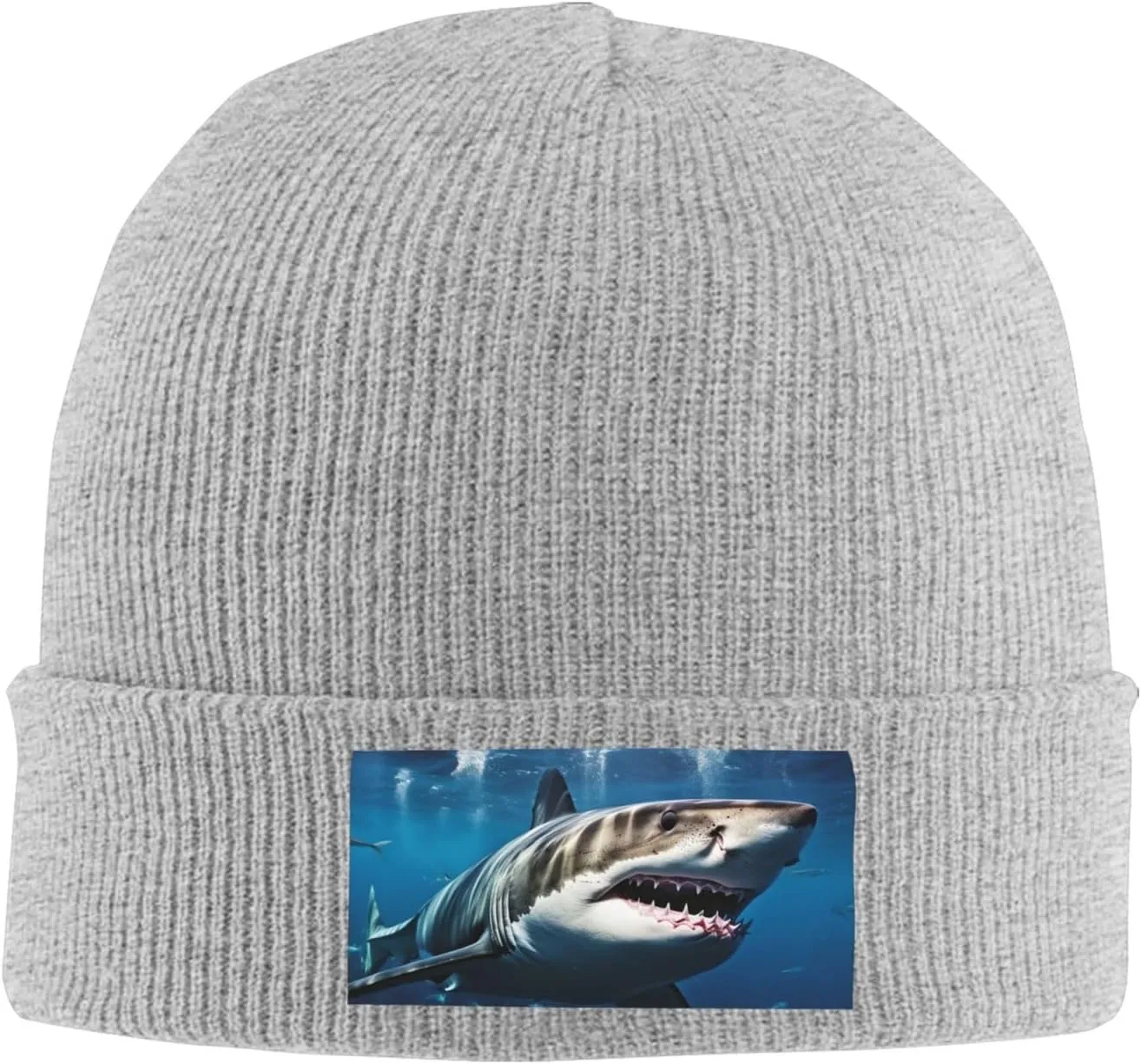 Beanie for Men Winter Hats for Women Knit Hat Great White Shark Beanie Soft Warm Cuffed Caps Stylish Watch Cap Black Beanie