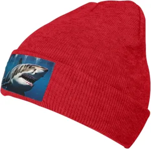 Beanie for Men Winter Hats for Women Knit Hat Great White Shark Beanie Soft Warm Cuffed Caps Stylish Watch Cap Black Beanie