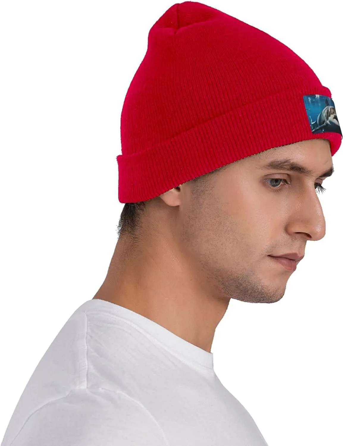 Beanie for Men Winter Hats for Women Knit Hat Great White Shark Beanie Soft Warm Cuffed Caps Stylish Watch Cap Black Beanie