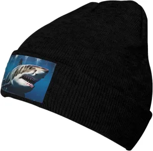 Beanie for Men Winter Hats for Women Knit Hat Great White Shark Beanie Soft Warm Cuffed Caps Stylish Watch Cap Black Beanie