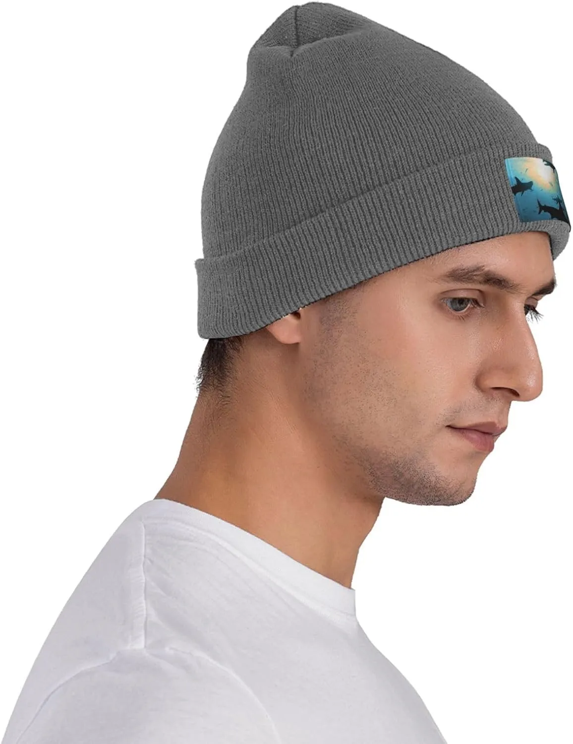 Beanie for Men Winter Hats for Women Knit Hat Hammerhead Sharks Beanie Soft Warm Cuffed Caps Stylish Watch Cap Black Beanie