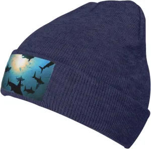 Beanie for Men Winter Hats for Women Knit Hat Hammerhead Sharks Beanie Soft Warm Cuffed Caps Stylish Watch Cap Black Beanie