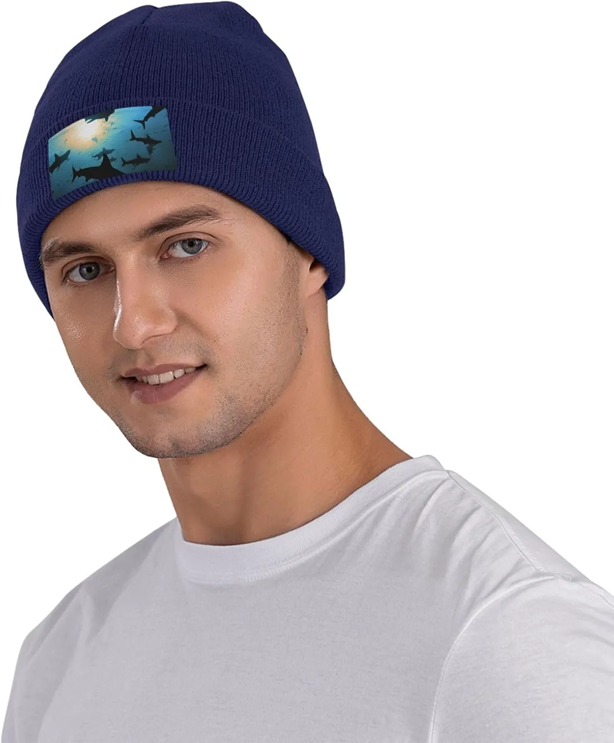 Beanie for Men Winter Hats for Women Knit Hat Hammerhead Sharks Beanie Soft Warm Cuffed Caps Stylish Watch Cap Black Beanie