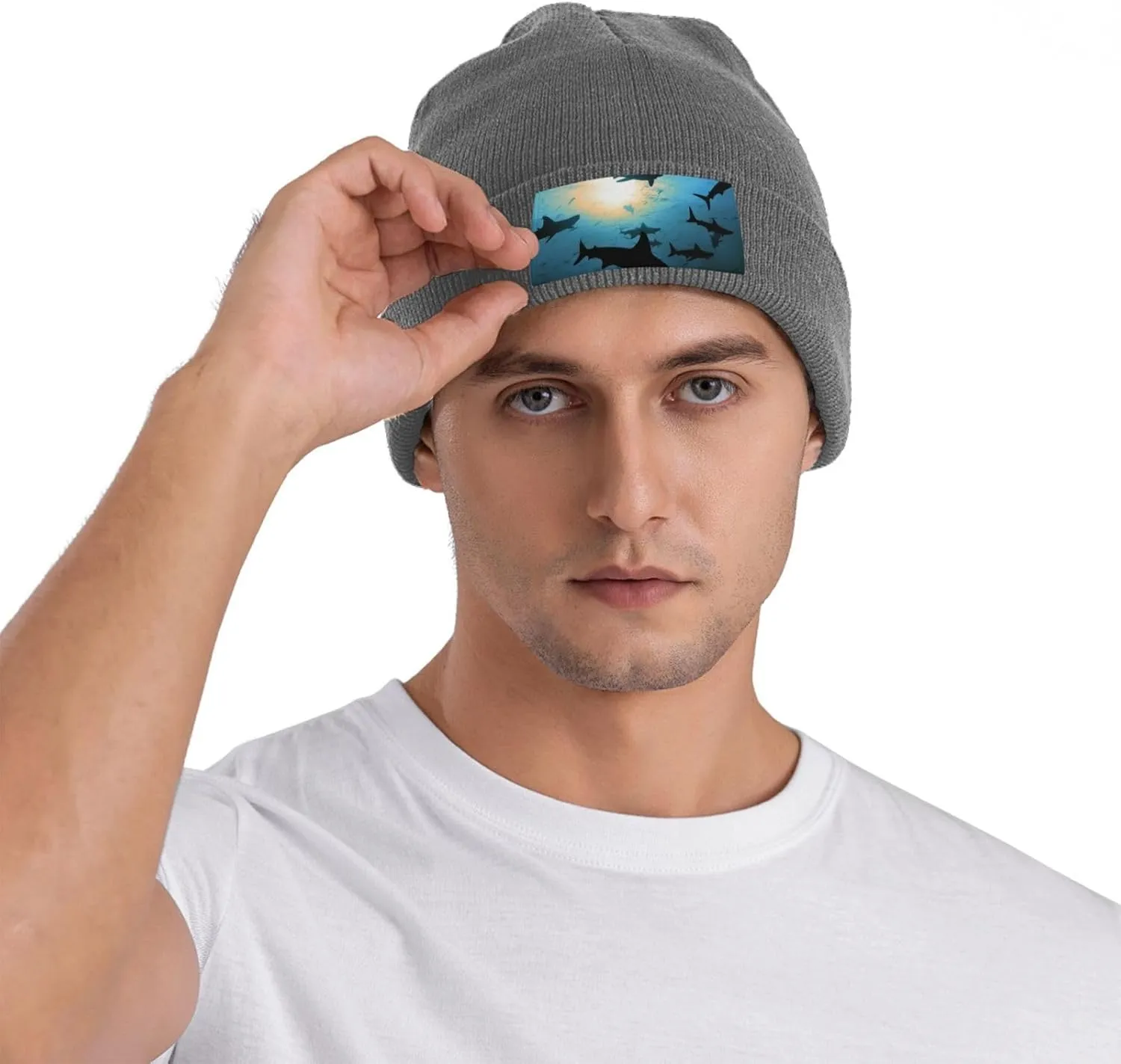 Beanie for Men Winter Hats for Women Knit Hat Hammerhead Sharks Beanie Soft Warm Cuffed Caps Stylish Watch Cap Black Beanie