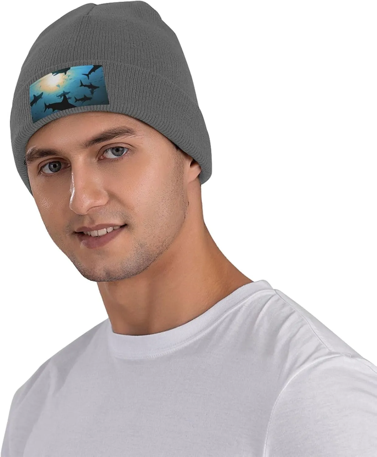 Beanie for Men Winter Hats for Women Knit Hat Hammerhead Sharks Beanie Soft Warm Cuffed Caps Stylish Watch Cap Black Beanie