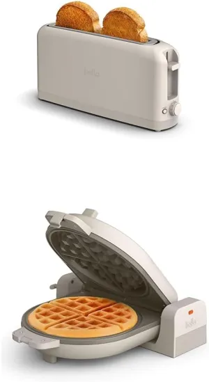 BELLA 2 slice Slim toaster   Flip-n-Store Ceramic Waffle Maker, Fits-anywhere™ Kitchenware, Waffle Iron w with EverGood™ Ceramic Nonstick Coating & Smart Toaster w 6 Shades Control, Oatmilk