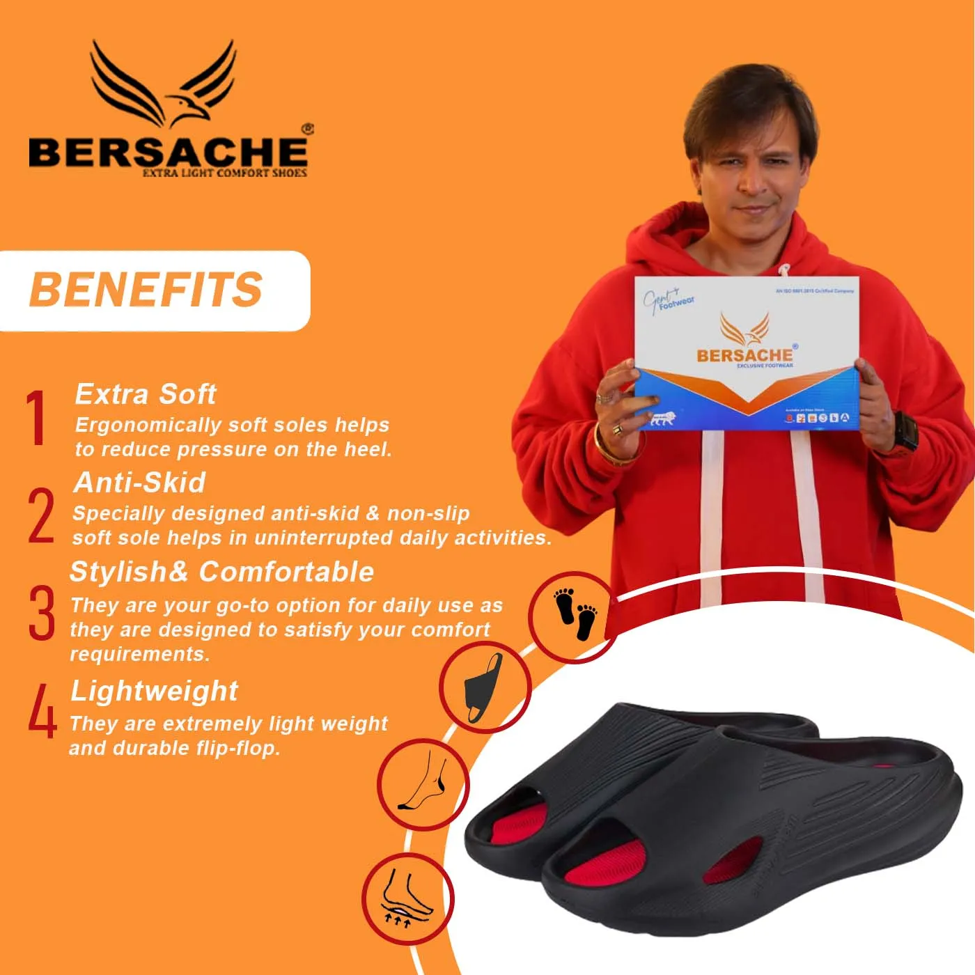 Bersache Extra Soft Classic Casual with  Regular wear with Ultra Soft & Flexibility Technology Flip Flop for Men's & Boy's (6147-Black)