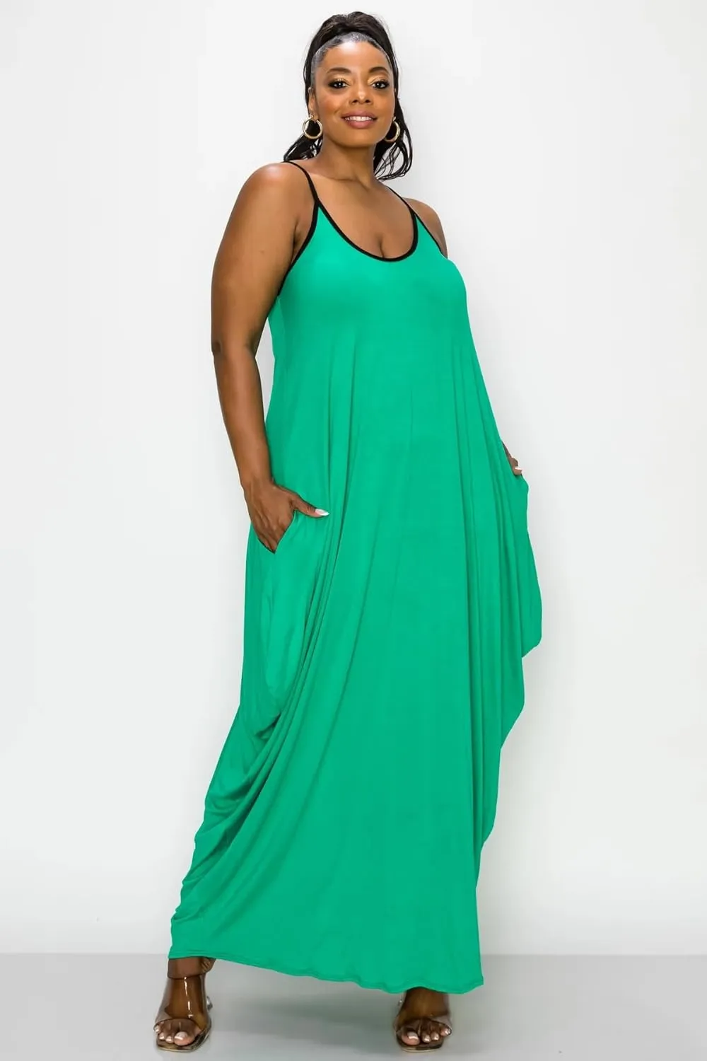 BFFBABY Women's Casual Maxi Dress Sleeveless Tie Dye Spaghetti Strap Summer Plus Size Swing Sundress with Pockets