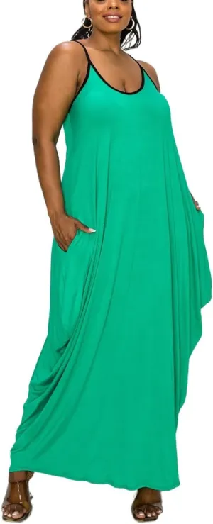 BFFBABY Women's Casual Maxi Dress Sleeveless Tie Dye Spaghetti Strap Summer Plus Size Swing Sundress with Pockets