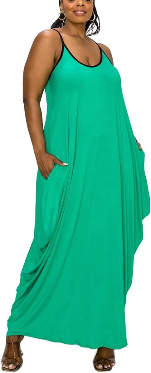 BFFBABY Women's Casual Maxi Dress Sleeveless Tie Dye Spaghetti Strap Summer Plus Size Swing Sundress with Pockets