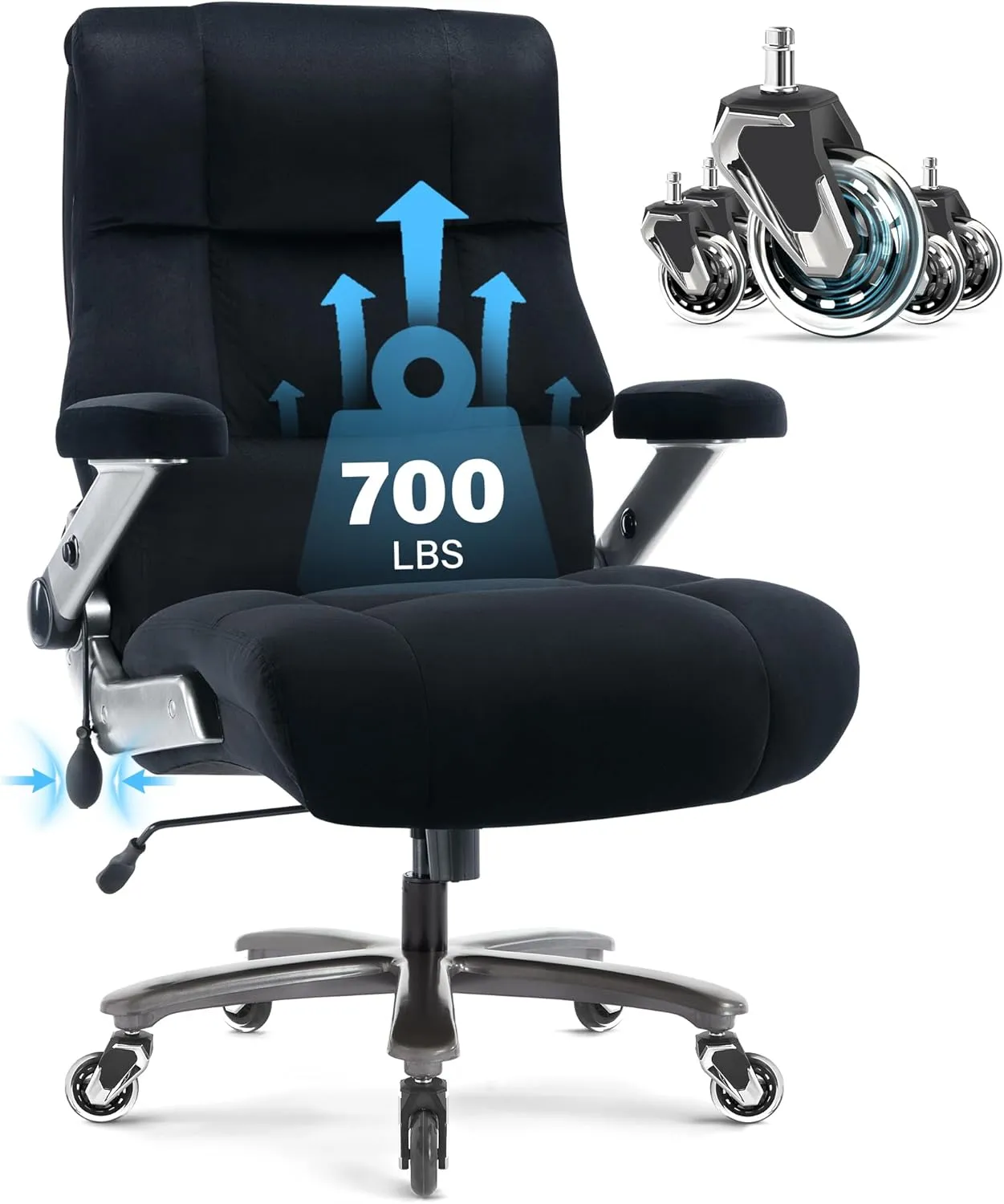 Big and Tall Office Chair 700lbs- Executive Desk Chair with Adjustable Lumbar Support 3D Flip UP Arms- Heavy Duty Quiet Wheels Metal Base Ergonomic Computer Chairs, Black