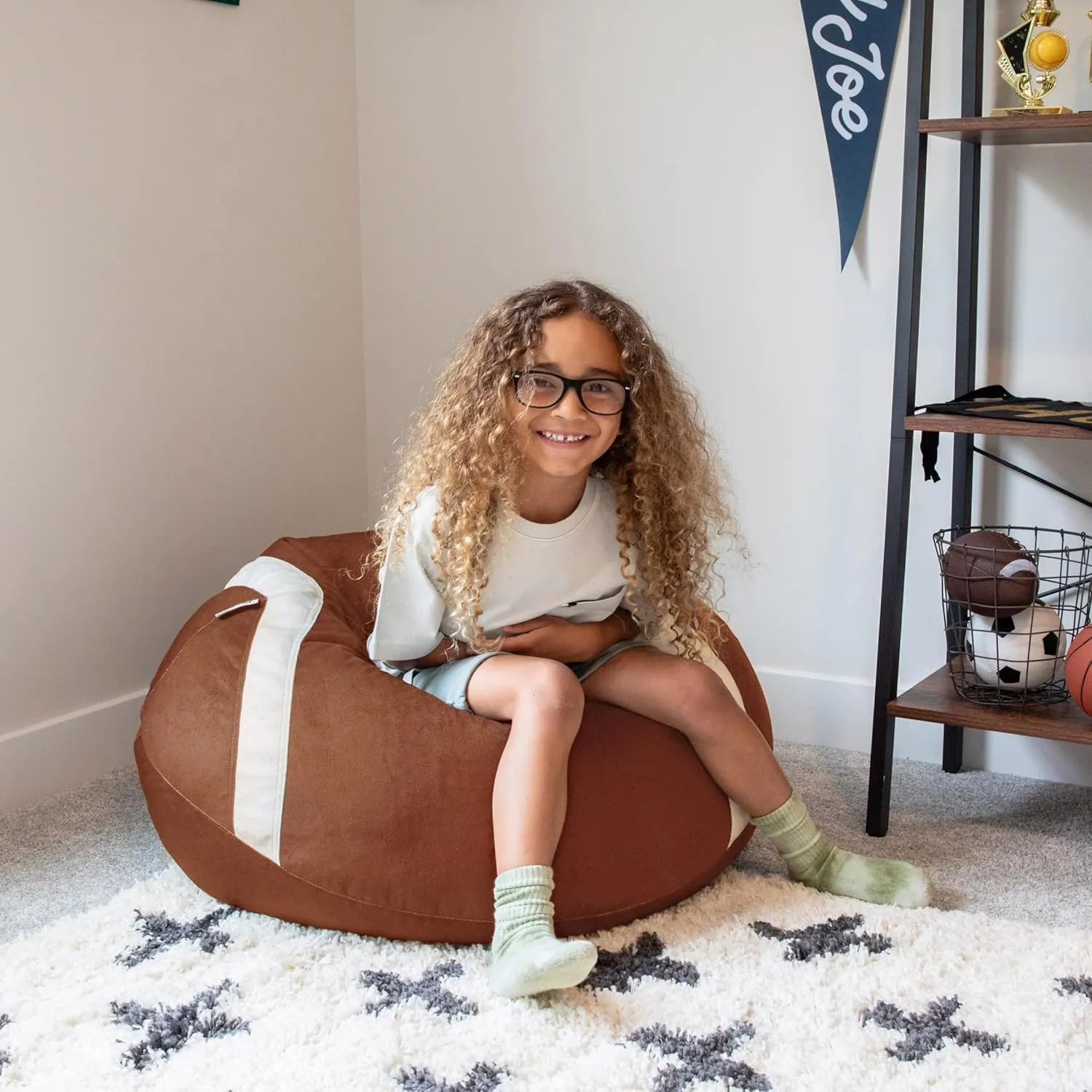 Big Joe Sports Ball Child-Sized Bean Bag Chair, Football Plush, Soft Polyester, 2.5 feet