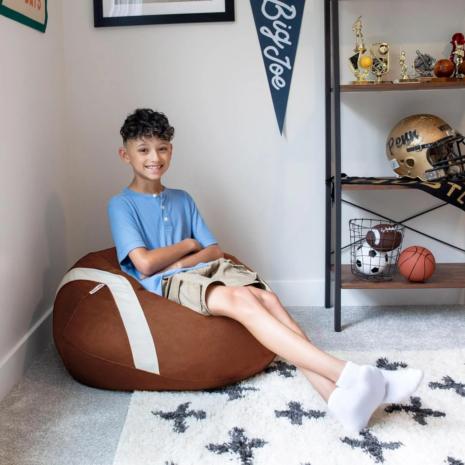 Big Joe Sports Ball Child-Sized Bean Bag Chair, Football Plush, Soft Polyester, 2.5 feet