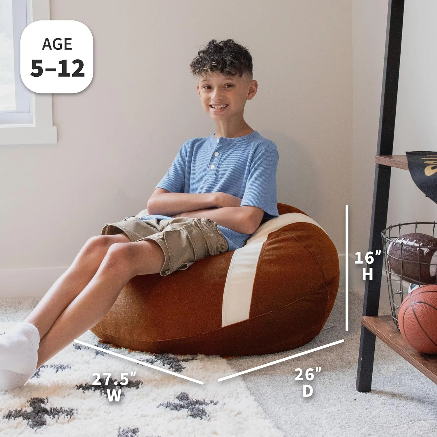 Big Joe Sports Ball Child-Sized Bean Bag Chair, Football Plush, Soft Polyester, 2.5 feet