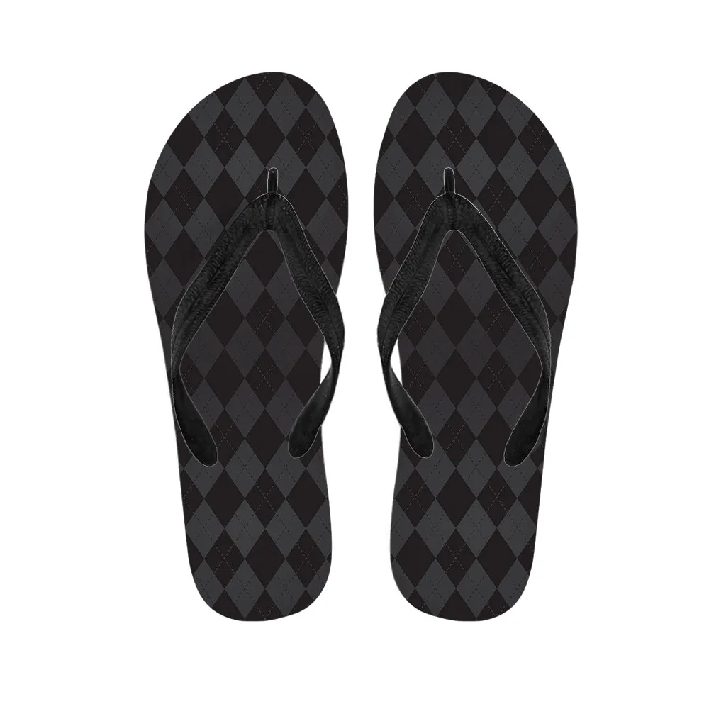 Black and Grey Argyle Pattern Hawaiian Outfit with Matching Flip Flops