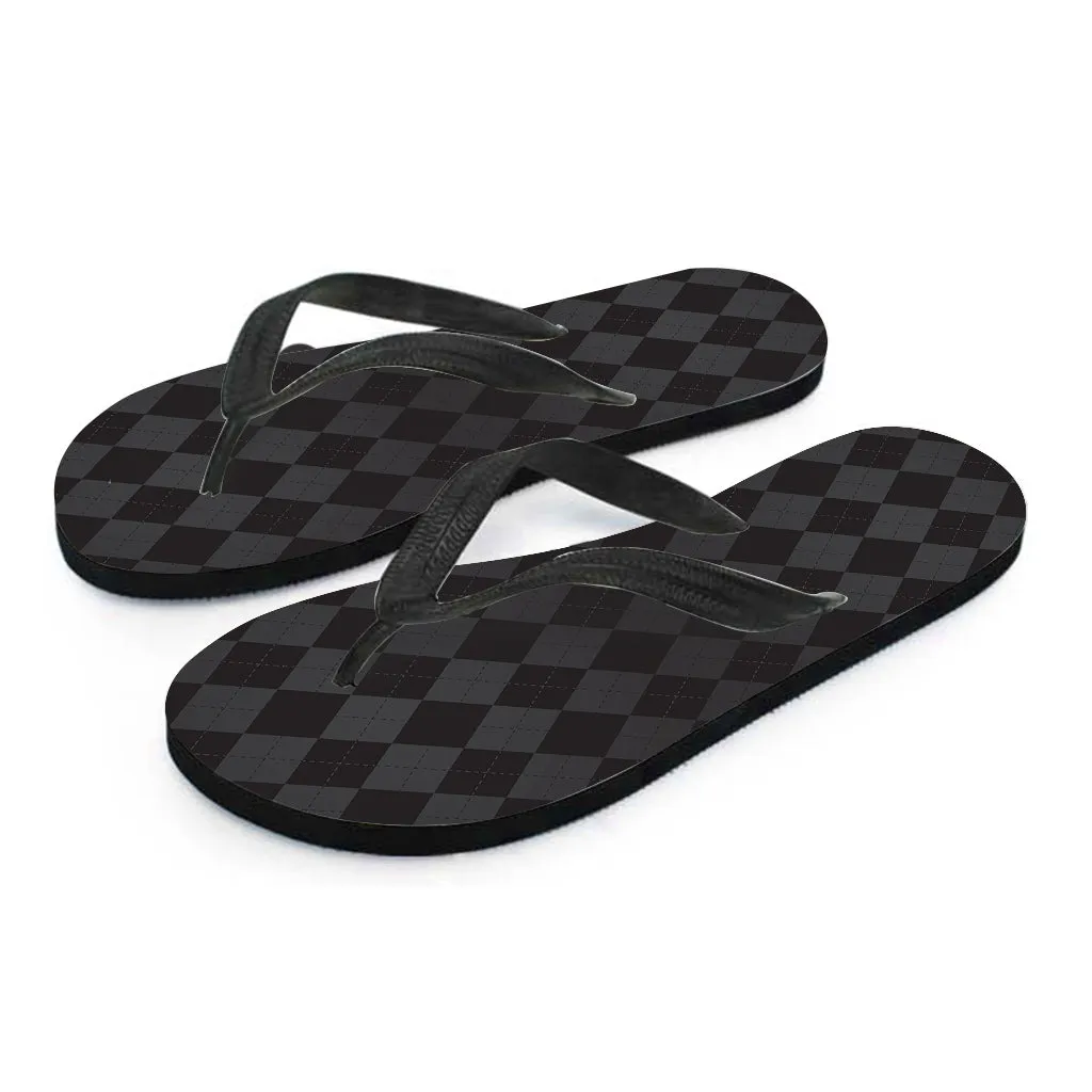 Black and Grey Argyle Pattern Hawaiian Outfit with Matching Flip Flops