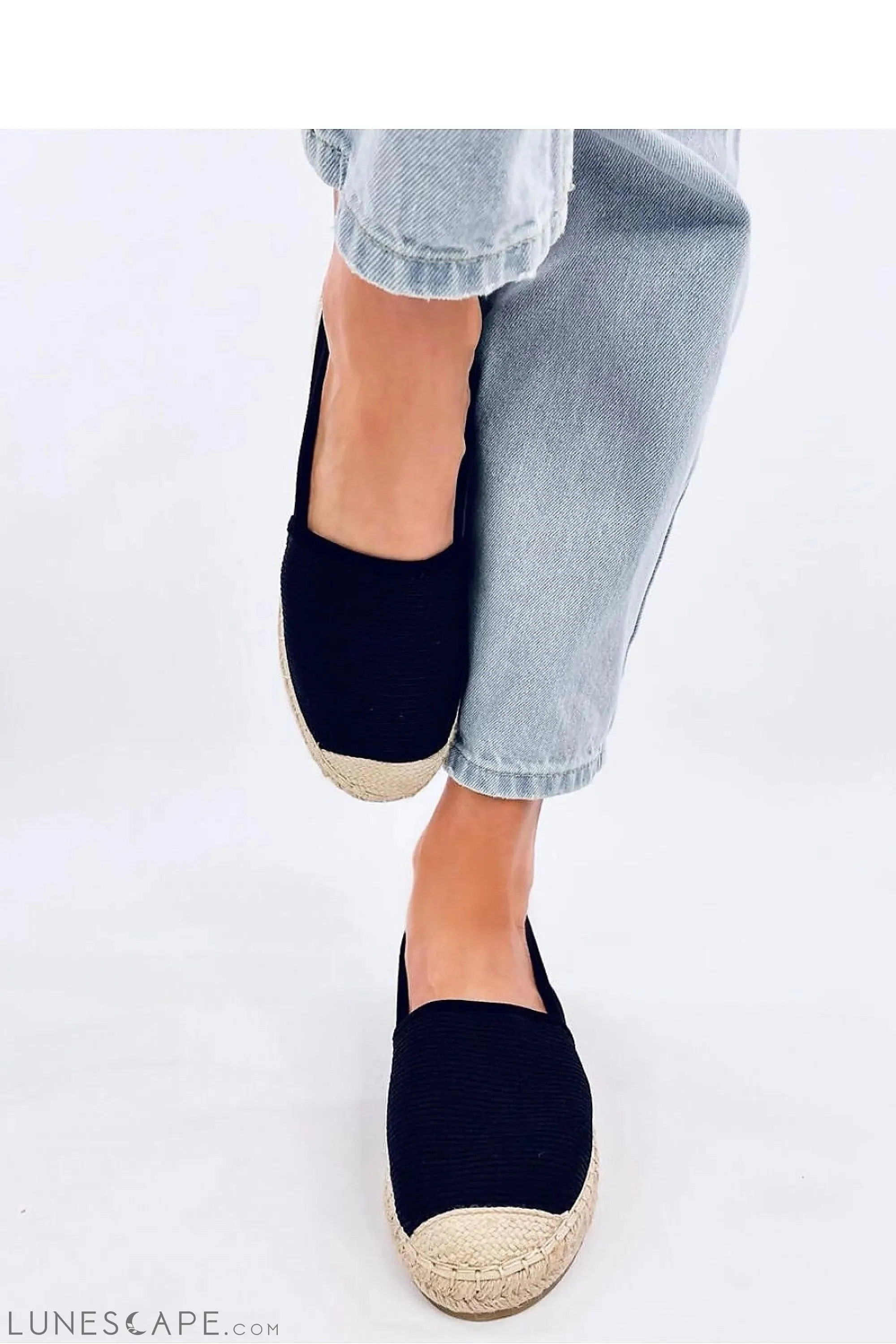 Black Eco-Canvas Espadrilles with Braided Jute Sole and Contrast Cap Toe