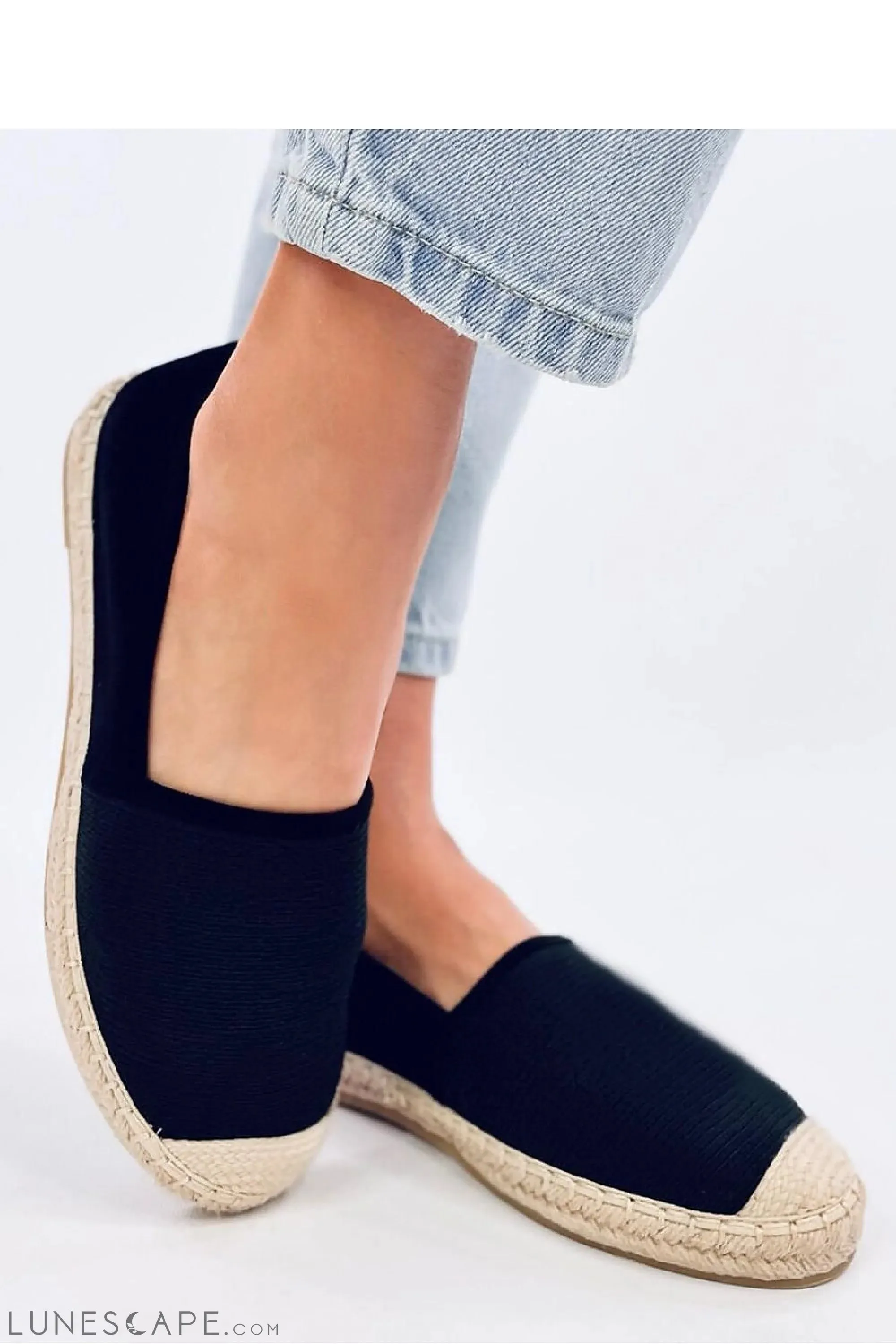 Black Eco-Canvas Espadrilles with Braided Jute Sole and Contrast Cap Toe