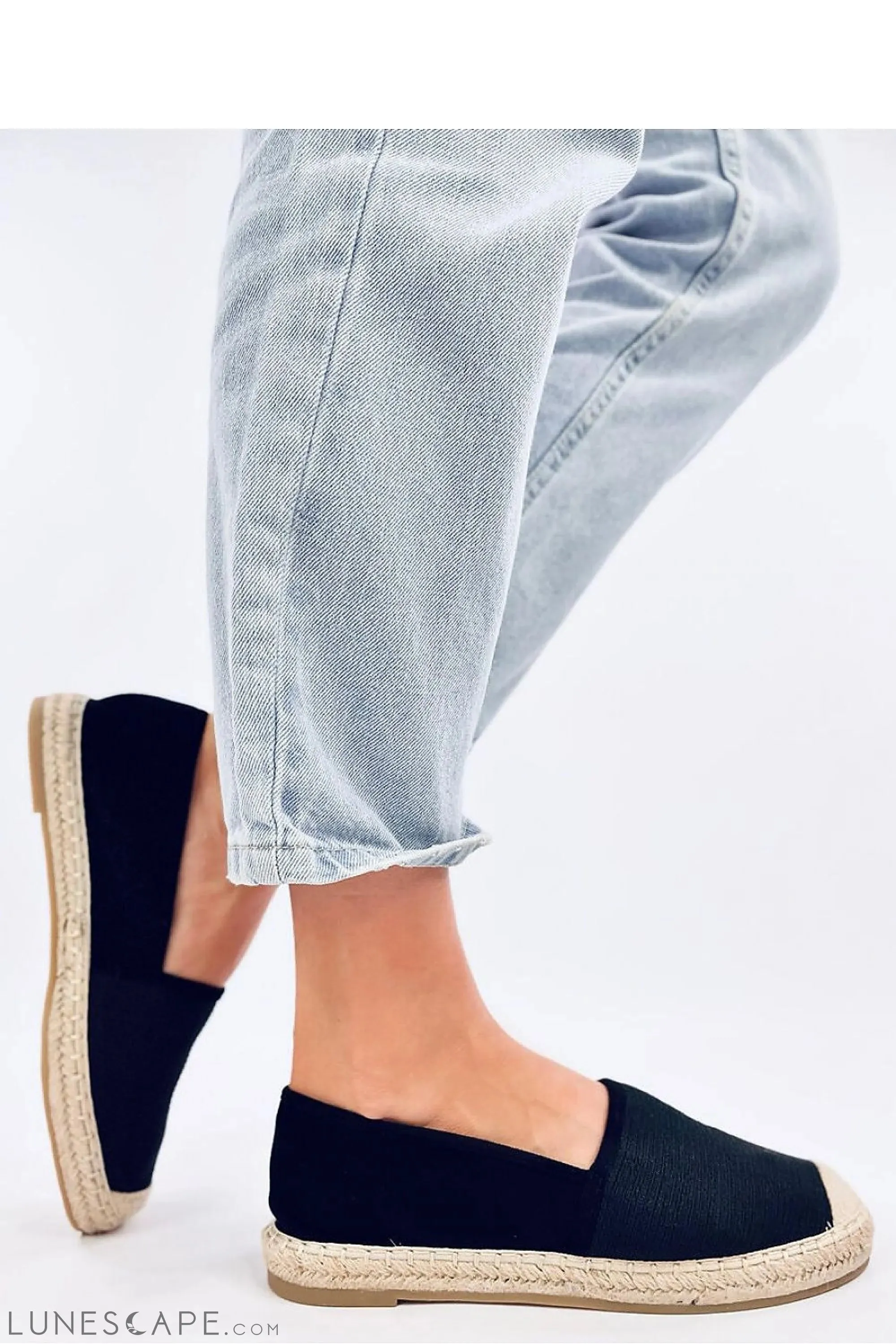 Black Eco-Canvas Espadrilles with Braided Jute Sole and Contrast Cap Toe
