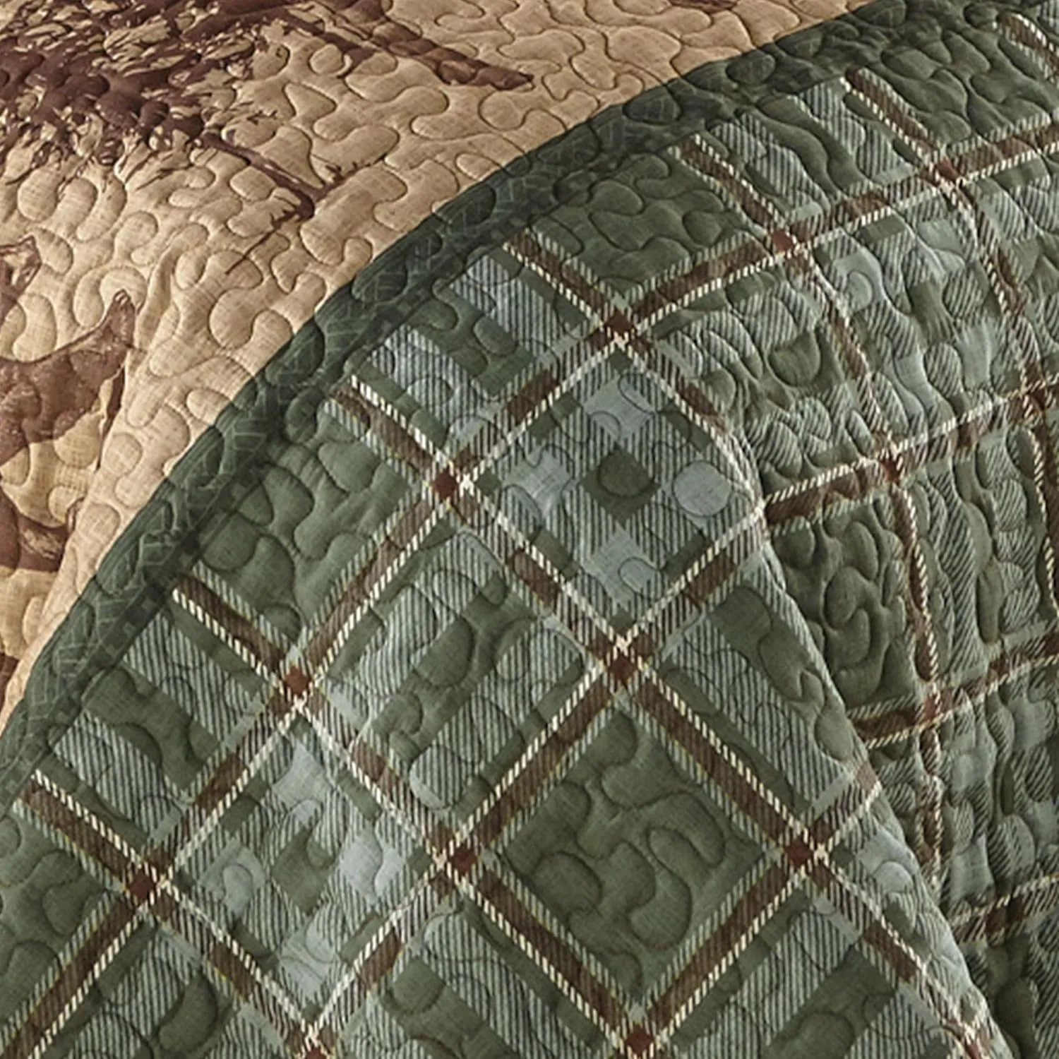 BLACK FOREST DECOR Woodland Sage Bear & Moose Wildlife Quilt Bed Set - Queen Size Lodge Bedroom Bedding with Mountain Wildlife Theme