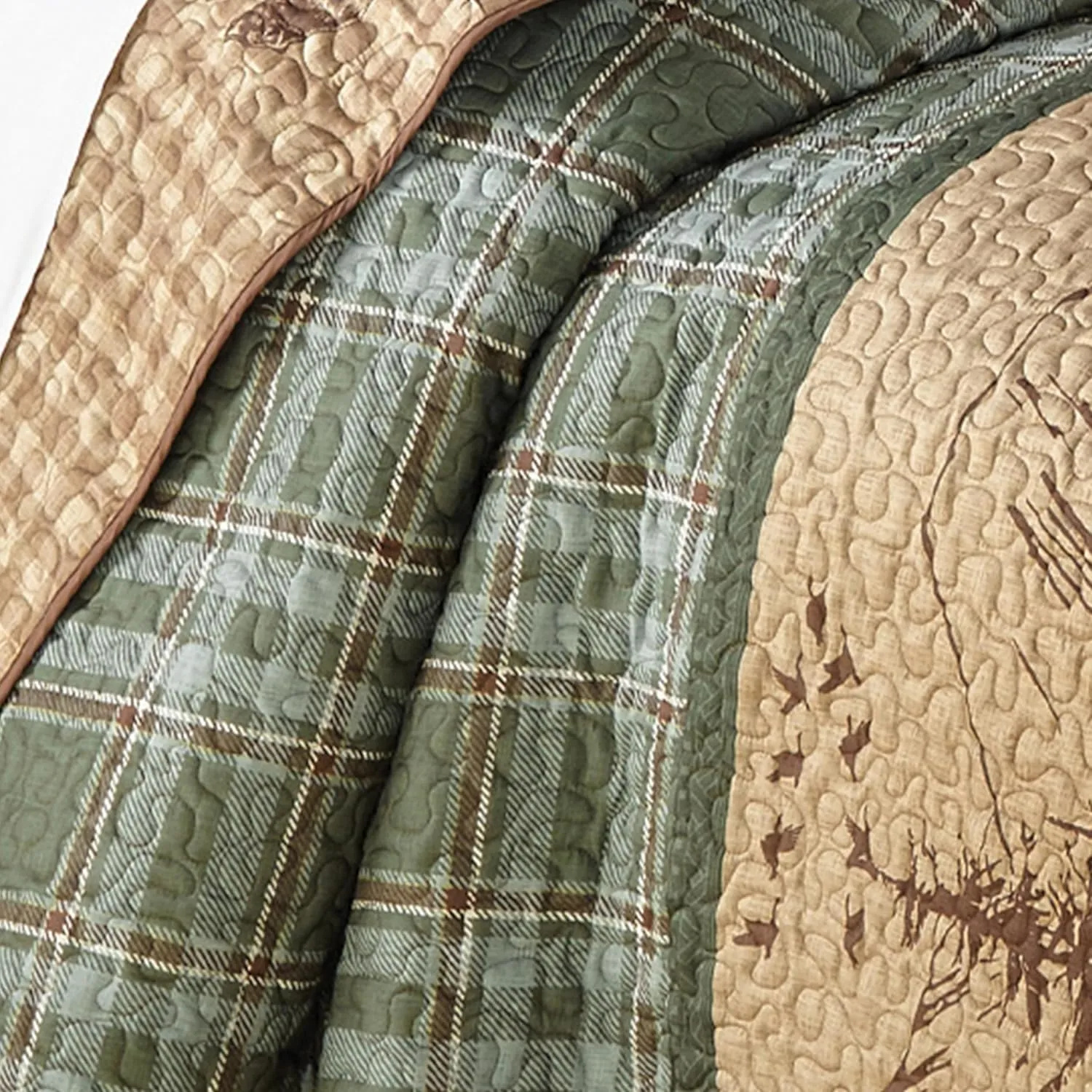 BLACK FOREST DECOR Woodland Sage Bear & Moose Wildlife Quilt Bed Set - Queen Size Lodge Bedroom Bedding with Mountain Wildlife Theme