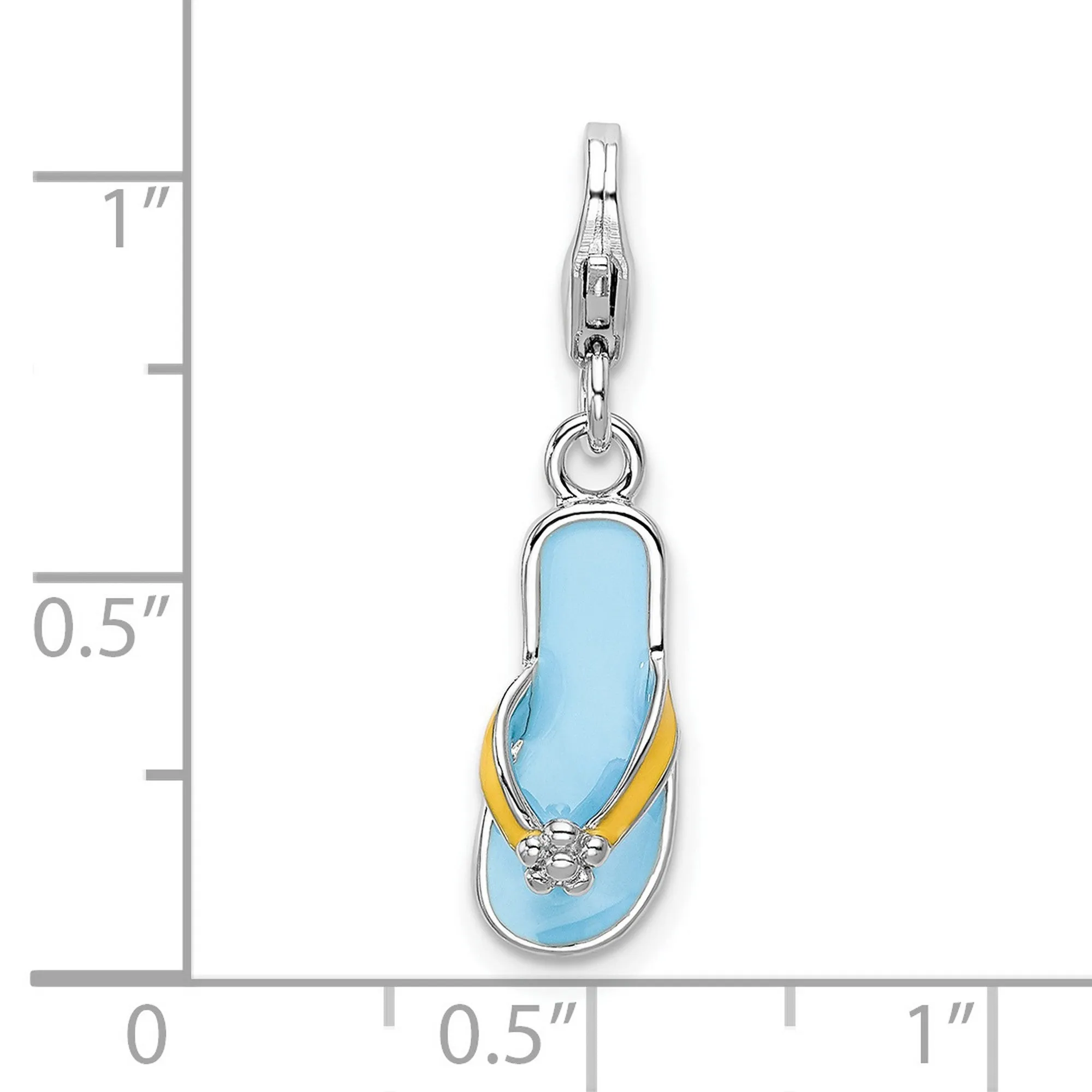 Blue And Yellow Flip Flop With Flower Charm Pendant in Real 925 Sterling Silver