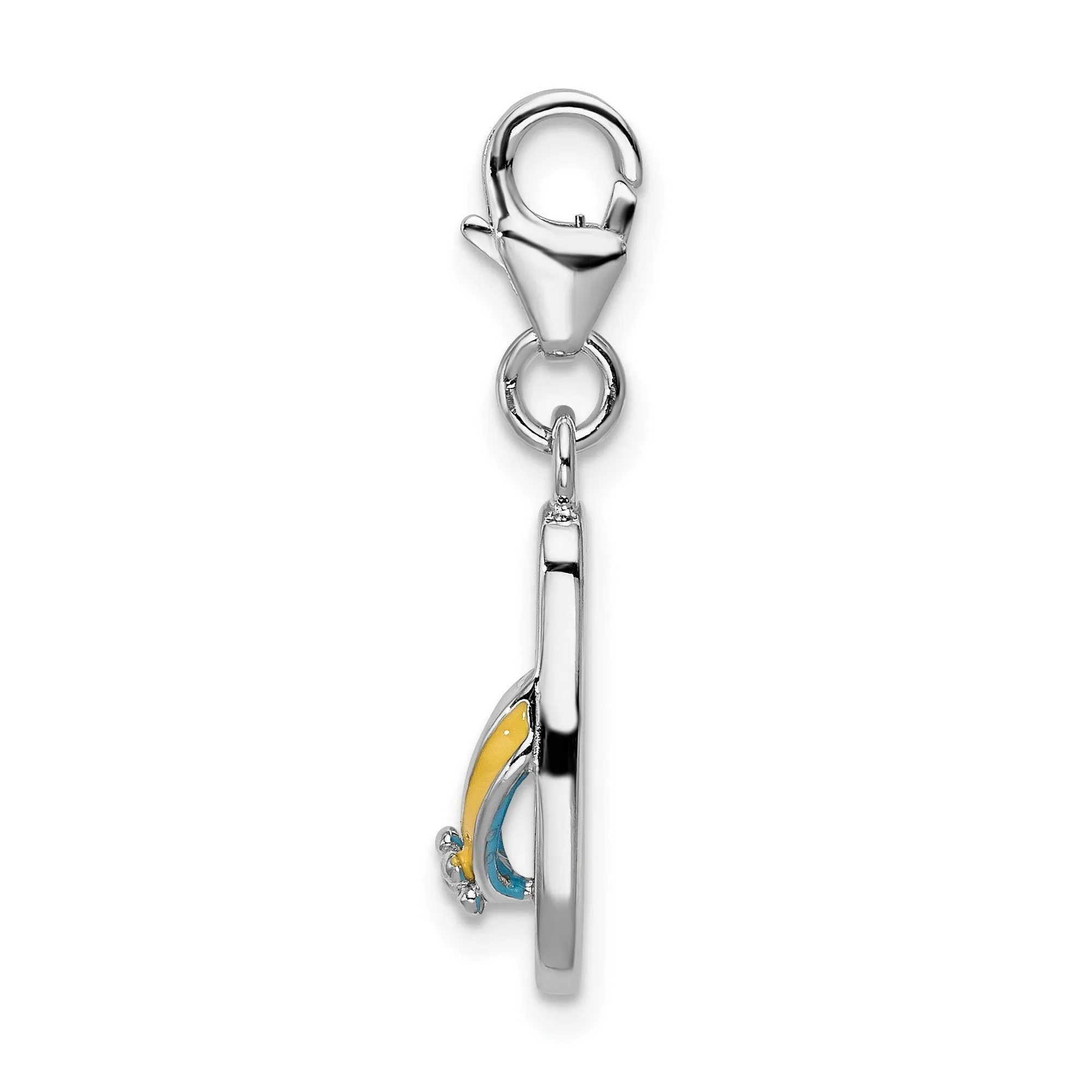 Blue And Yellow Flip Flop With Flower Charm Pendant in Real 925 Sterling Silver