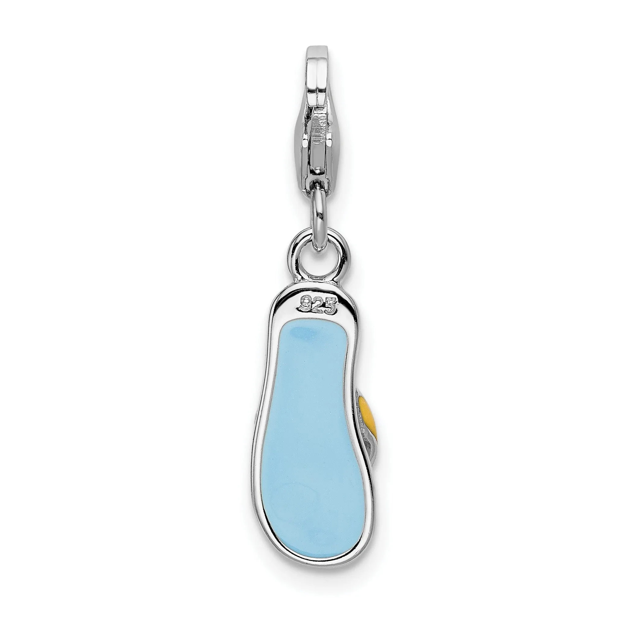 Blue And Yellow Flip Flop With Flower Charm Pendant in Real 925 Sterling Silver