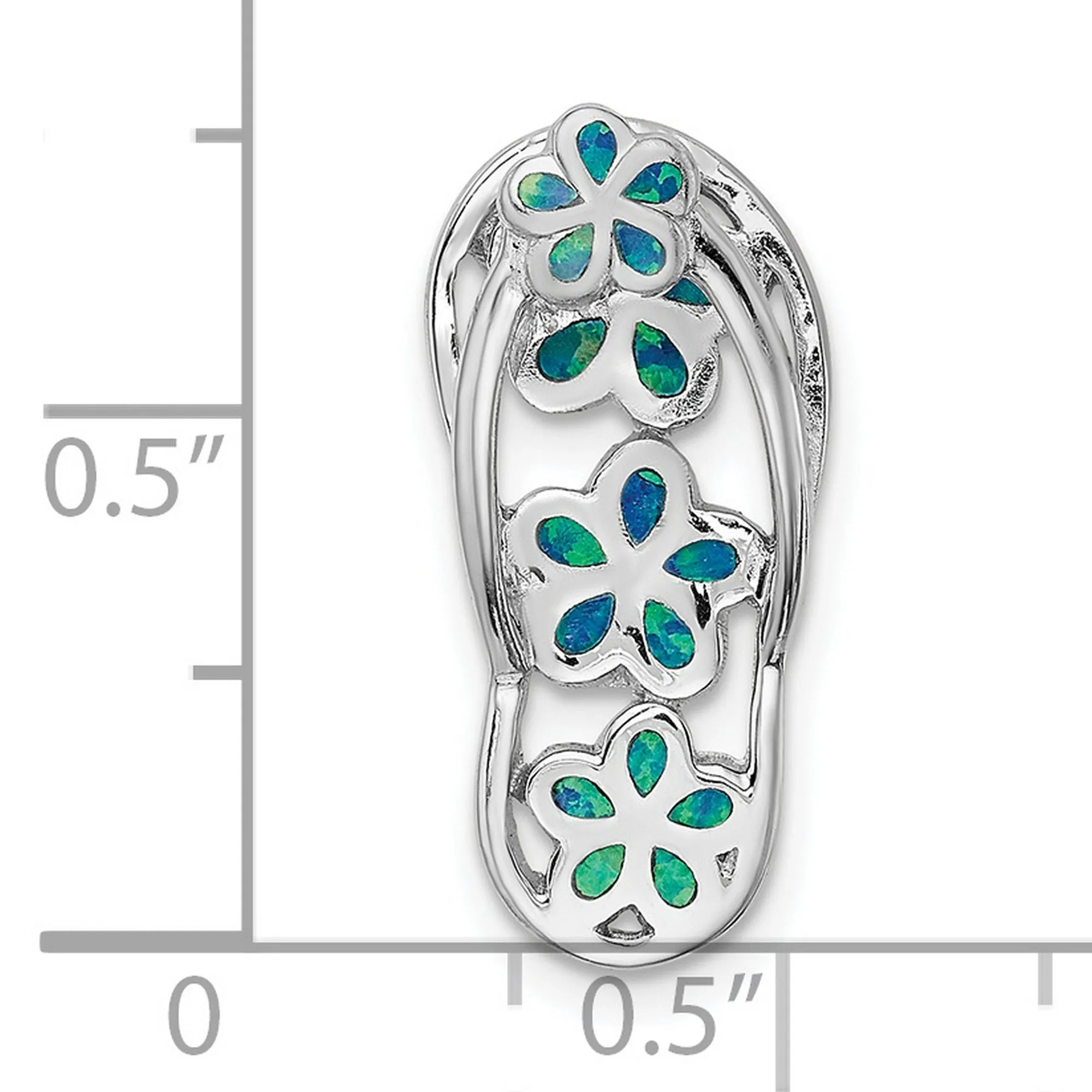 Blue Created Opal Flip Flop With Flowers Slide Charm Pendant in Real 925 Sterling Silver