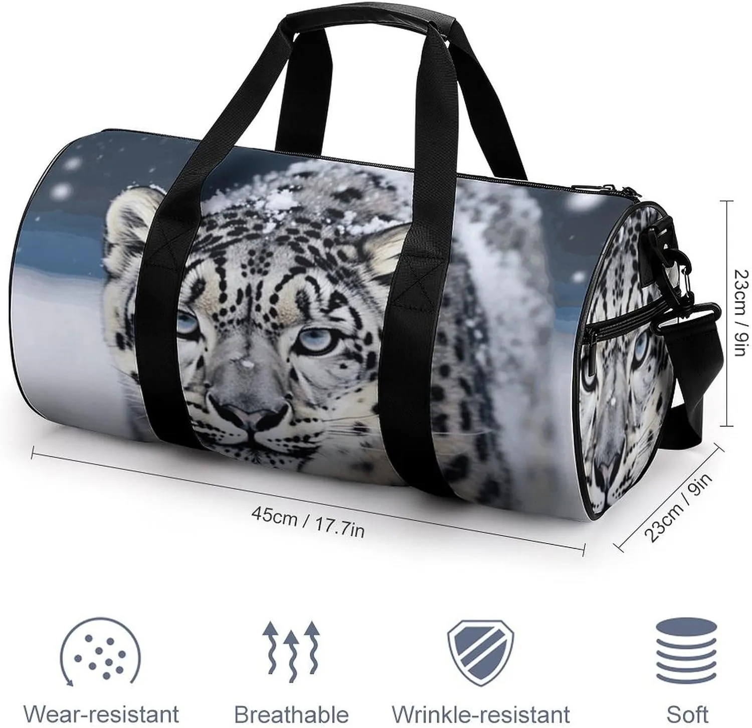Blue Eyed Snow Leopard Gym Bag Small Travel Duffle Bag with Compartment Carry On Weekender Bag for Women Men