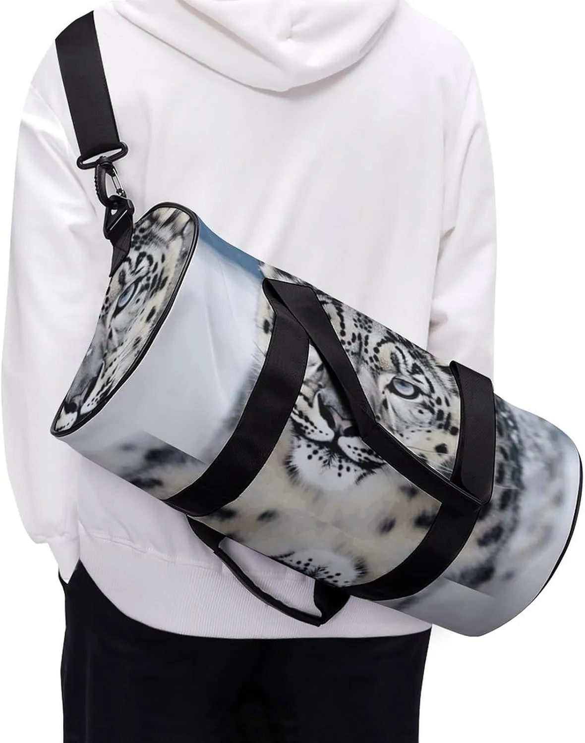 Blue Eyed Snow Leopard Gym Bag Small Travel Duffle Bag with Compartment Carry On Weekender Bag for Women Men