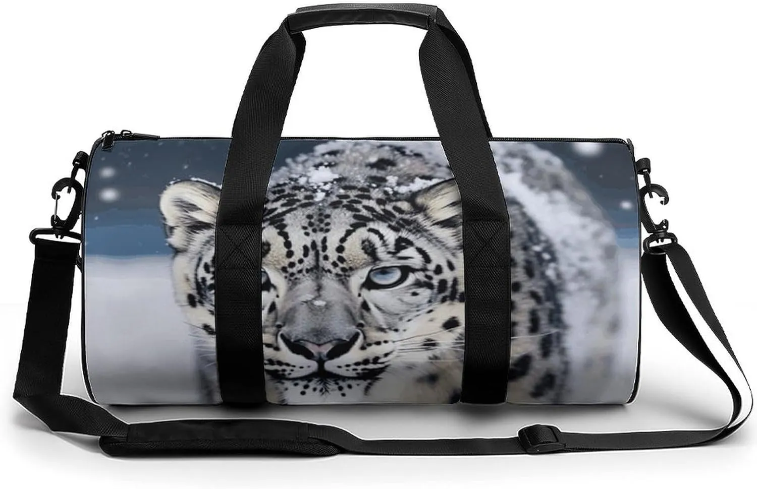Blue Eyed Snow Leopard Gym Bag Small Travel Duffle Bag with Compartment Carry On Weekender Bag for Women Men