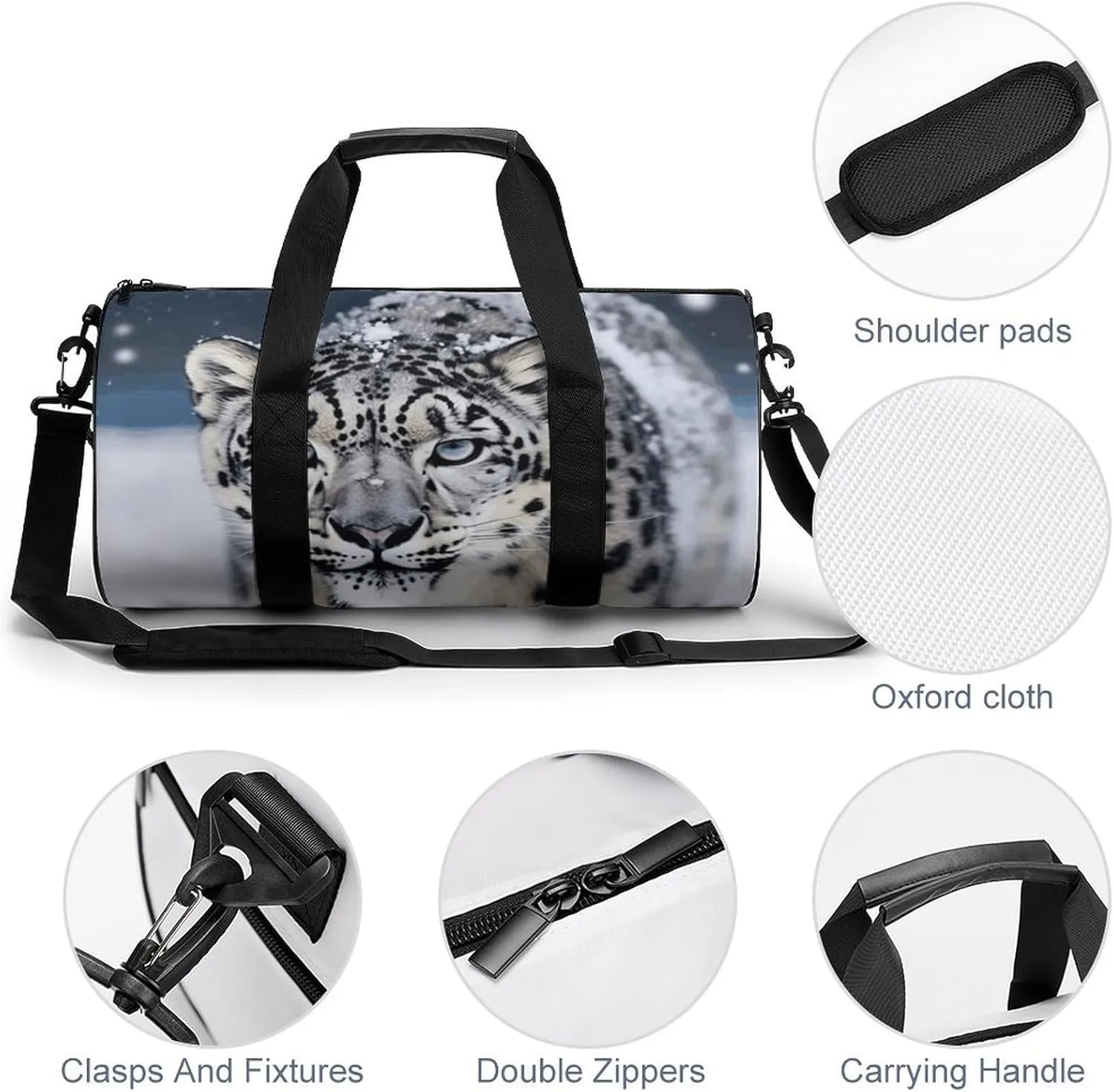Blue Eyed Snow Leopard Gym Bag Small Travel Duffle Bag with Compartment Carry On Weekender Bag for Women Men
