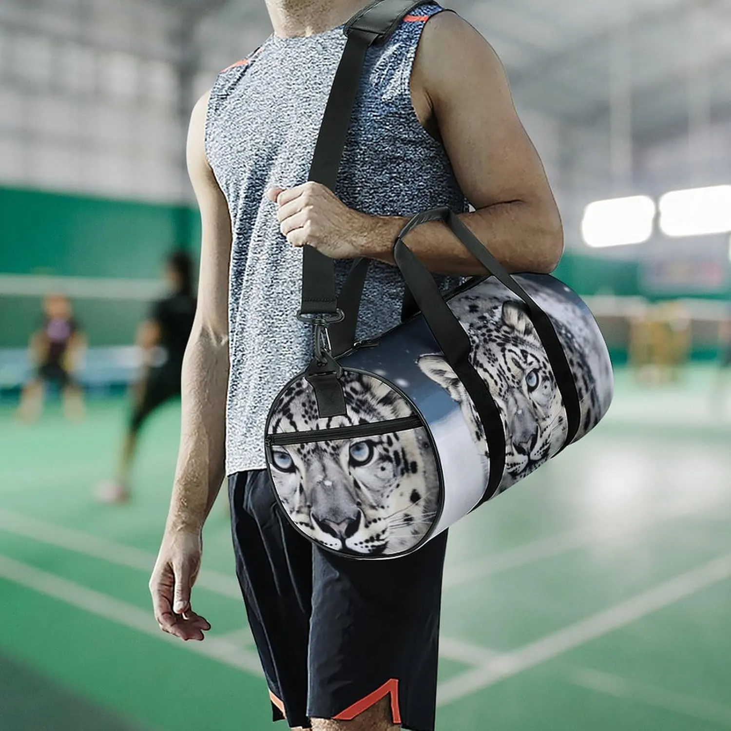 Blue Eyed Snow Leopard Gym Bag Small Travel Duffle Bag with Compartment Carry On Weekender Bag for Women Men