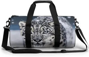 Blue Eyed Snow Leopard Gym Bag Small Travel Duffle Bag with Compartment Carry On Weekender Bag for Women Men