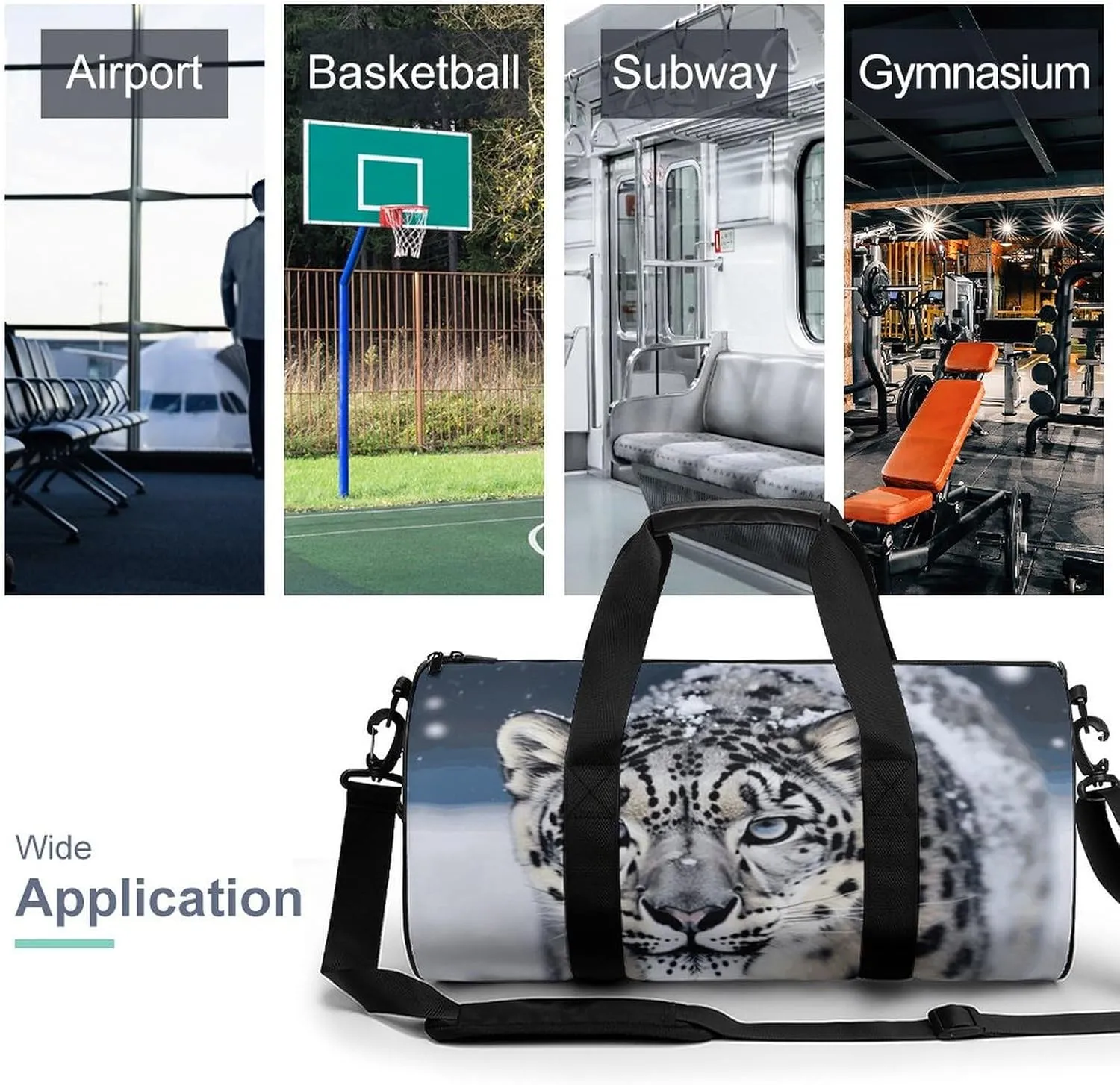 Blue Eyed Snow Leopard Gym Bag Small Travel Duffle Bag with Compartment Carry On Weekender Bag for Women Men
