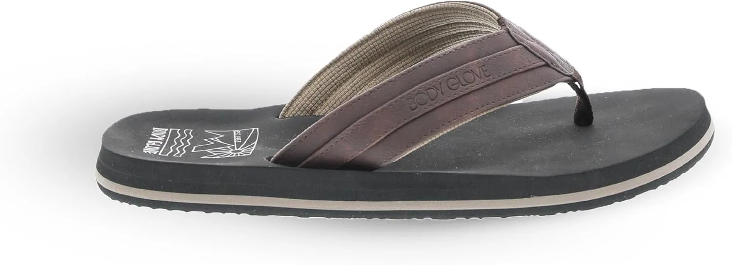 Body Glove Men's Ryft Flip Flops - Stylish and Comfortable Summer Beach Sandals for Men Sandals for Beach and Pool - Lightweight, Arch Support, Water-Friendly