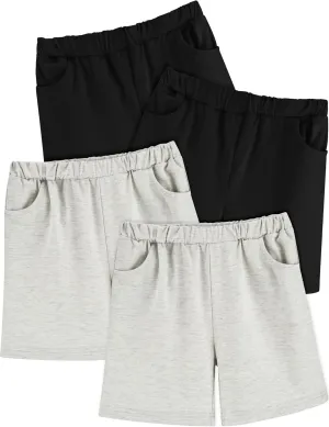 Boys Shorts 4-Pack Toddler Baby Pull on Short Casual Athletic Jogger Elastic Waistband Quick Dry Knit Shorts