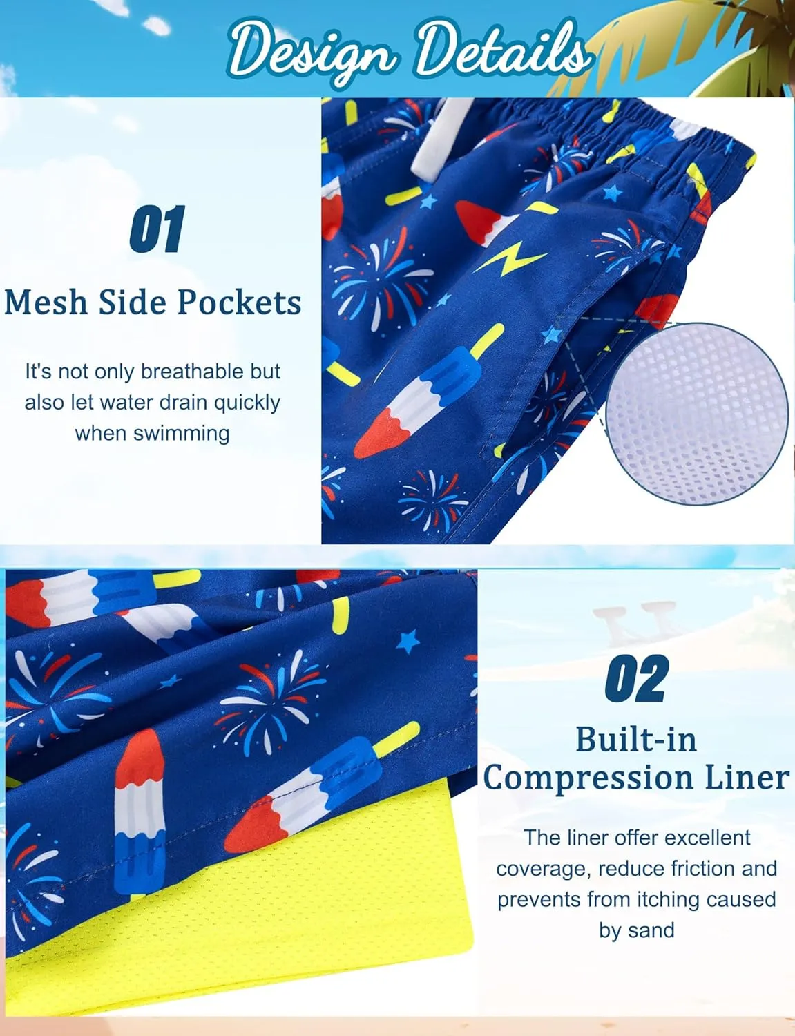 Boys Swim Trunks with Compression Liner for 6-20 Years Kids Quick Dry Bathing Suit
