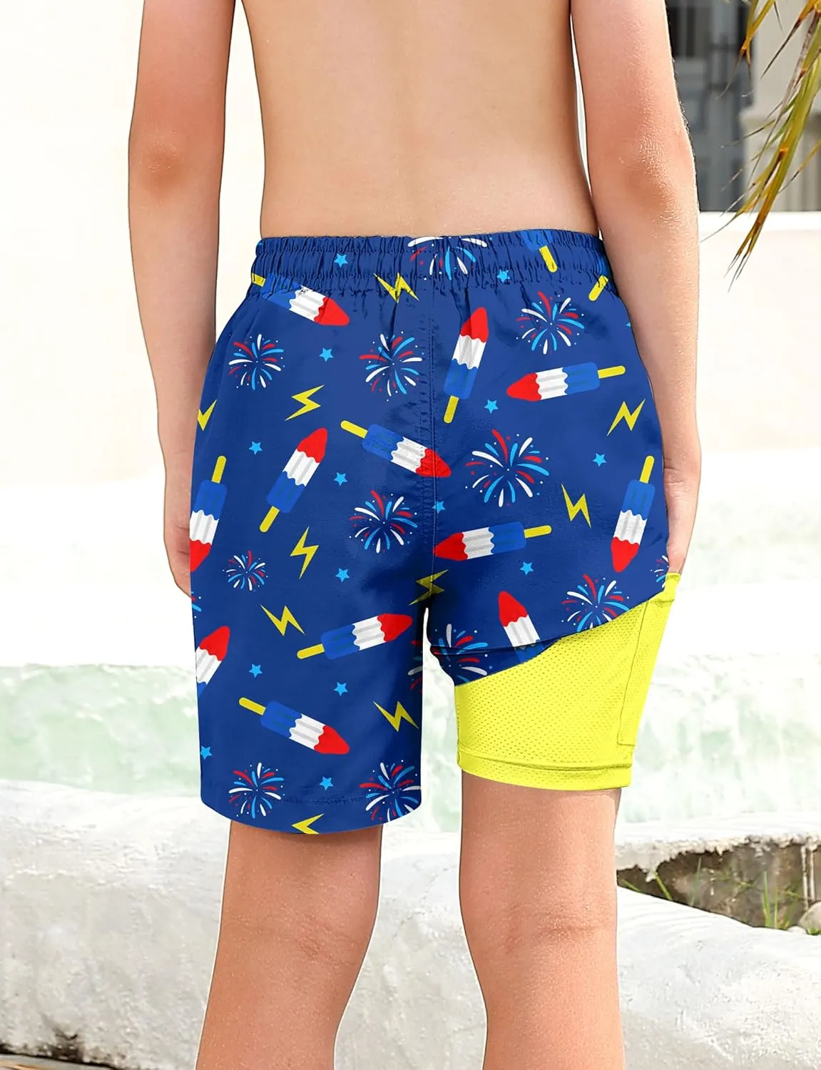 Boys Swim Trunks with Compression Liner for 6-20 Years Kids Quick Dry Bathing Suit
