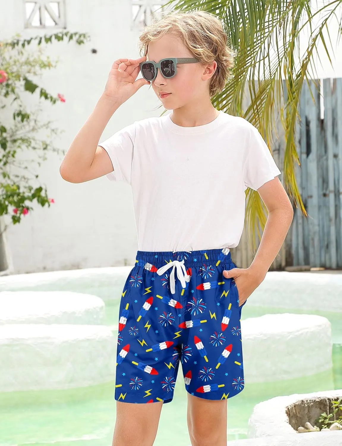 Boys Swim Trunks with Compression Liner for 6-20 Years Kids Quick Dry Bathing Suit