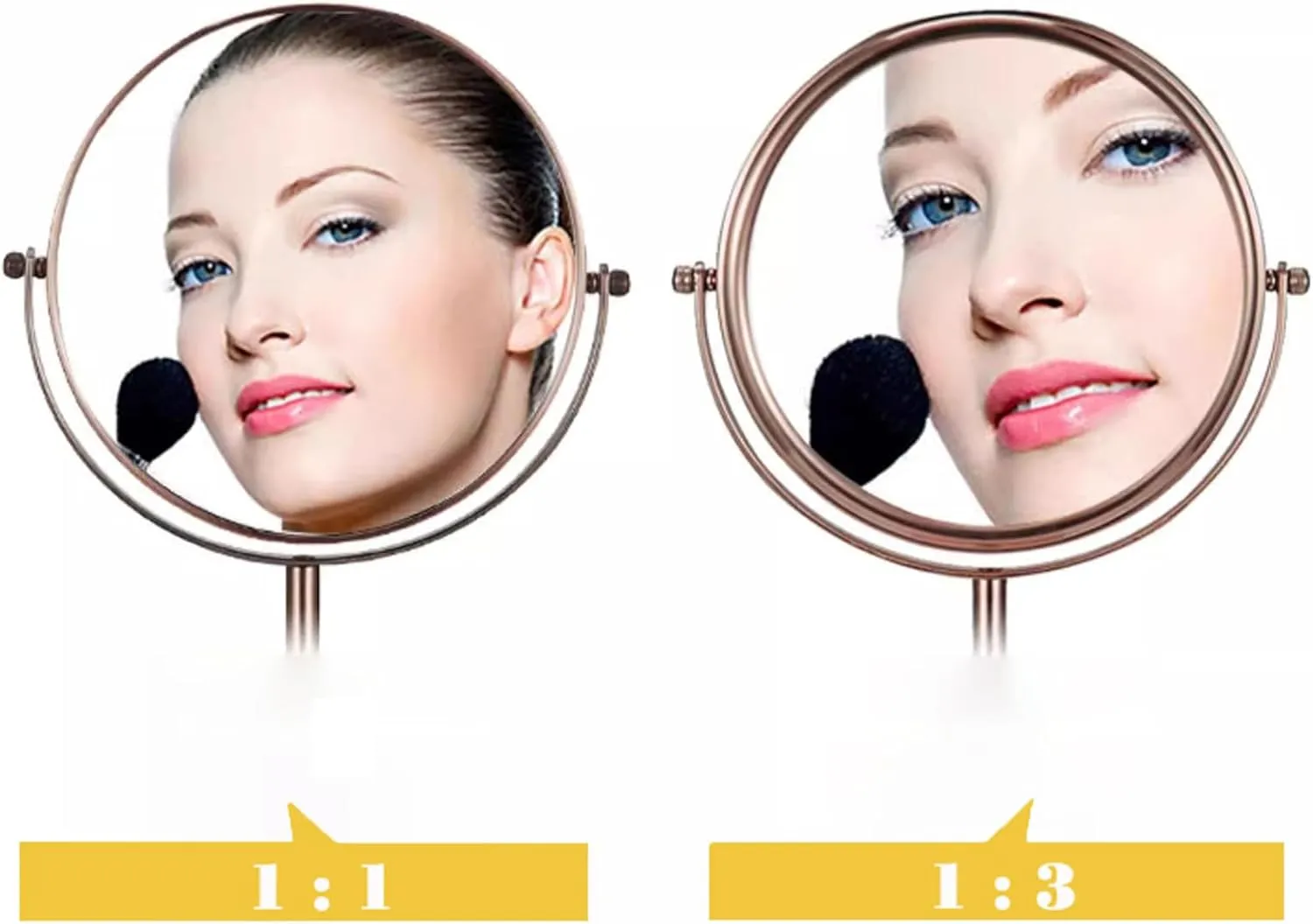 Brushed Bronze Tabletop Rotation Makeup Mirror, Double Side 1X/3X Magnification Cosmetic Mirror, Countertop Standing HD Shaving Mirror, Anti-Fingerprint Vanity Mirror for Beauty Salon ,A,8Inch