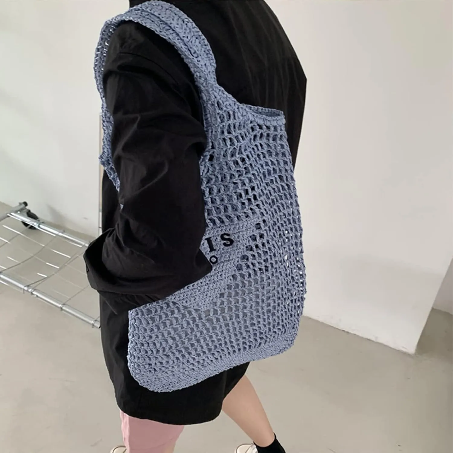 bufftieo Straw Woven Tote for Women - Mesh Hollow Beach Hobo Shoulder Travel Bag