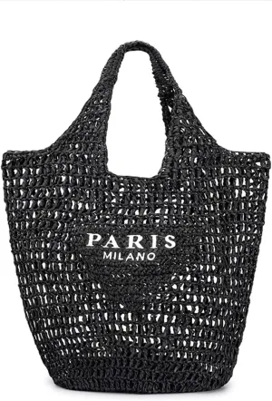 bufftieo Straw Woven Tote for Women - Mesh Hollow Beach Hobo Shoulder Travel Bag