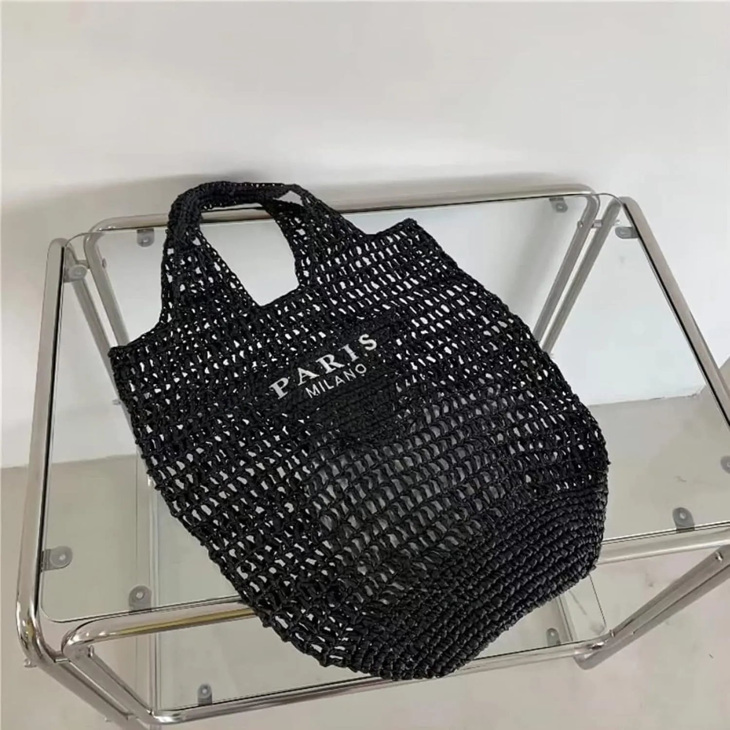 bufftieo Straw Woven Tote for Women - Mesh Hollow Beach Hobo Shoulder Travel Bag