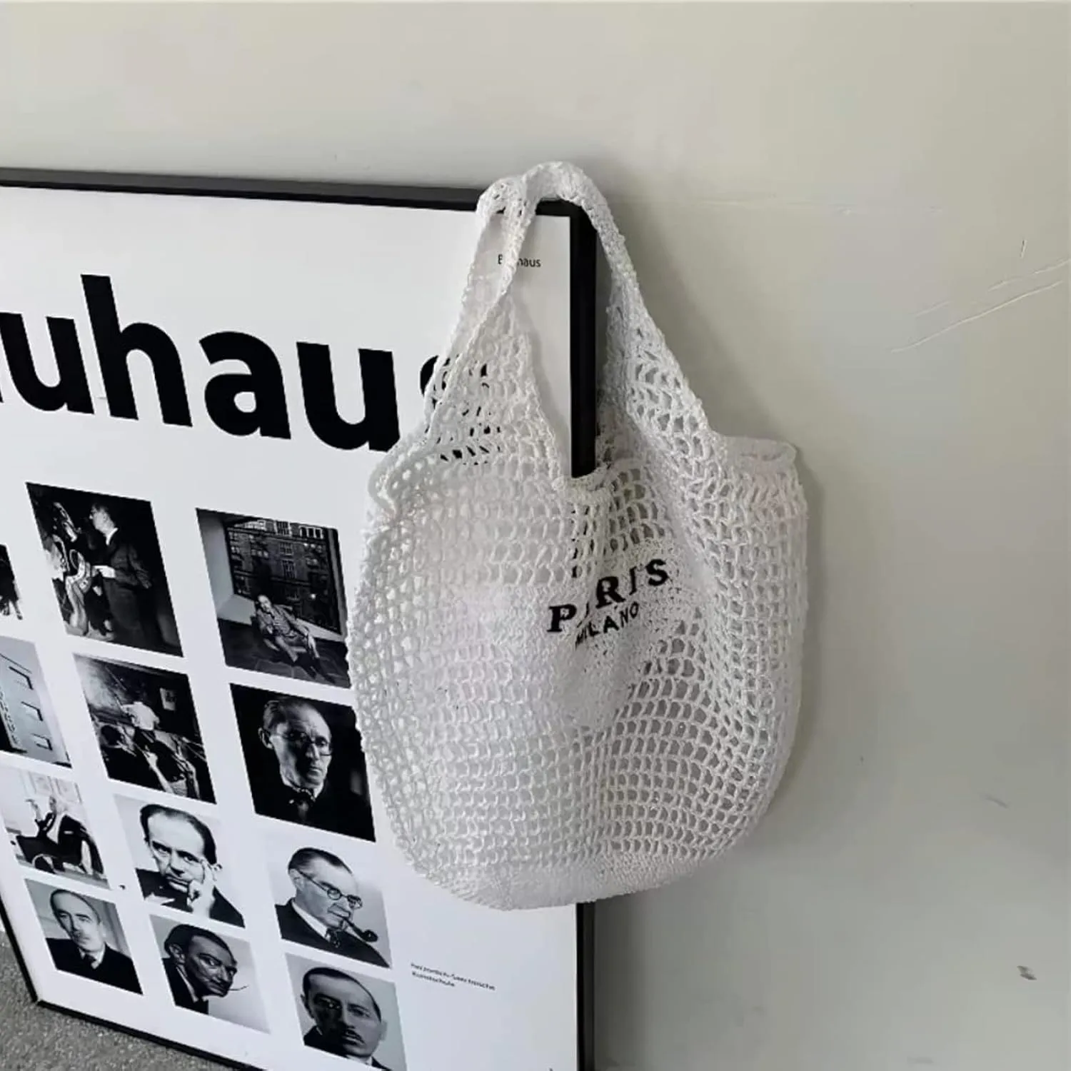 bufftieo Straw Woven Tote for Women - Mesh Hollow Beach Hobo Shoulder Travel Bag