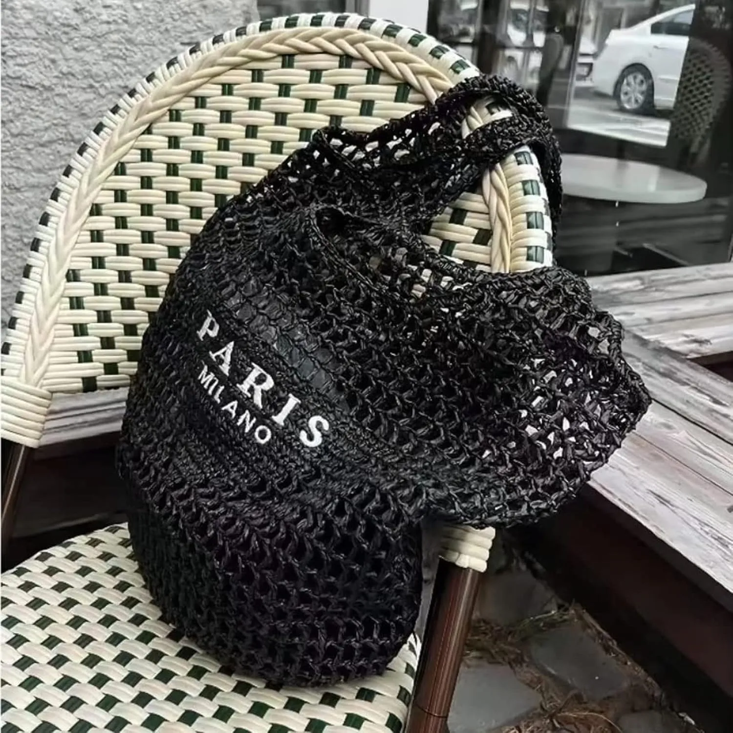 bufftieo Straw Woven Tote for Women - Mesh Hollow Beach Hobo Shoulder Travel Bag